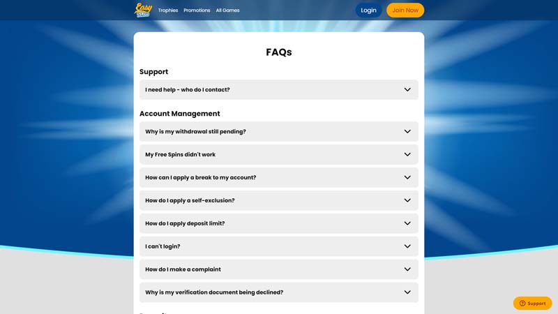 easy-slots-casino support screenshot