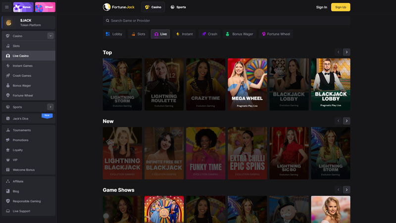 fortunejack live screenshot