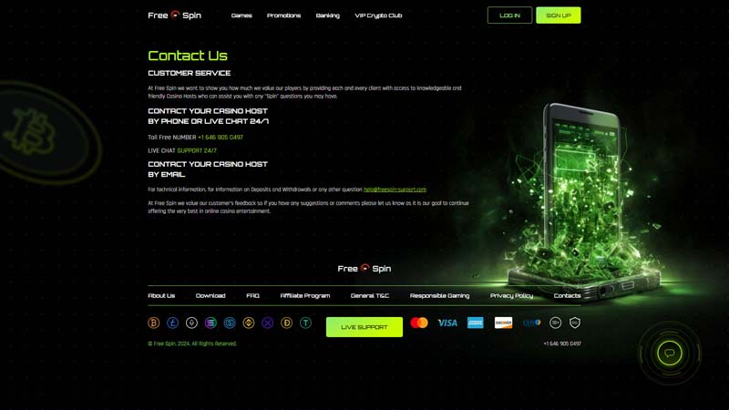 freespin-casino support screenshot