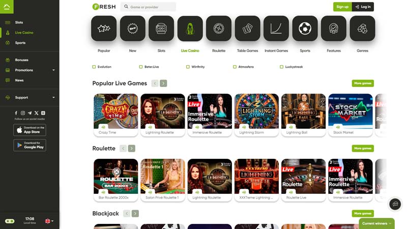 fresh-casino live screenshot