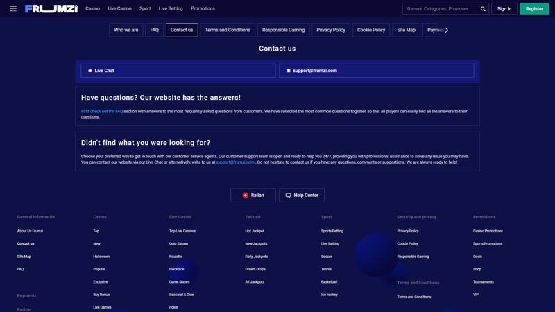 frumzi support screenshot