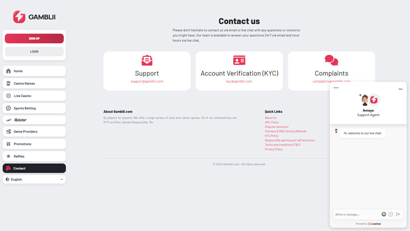 gamblii support screenshot