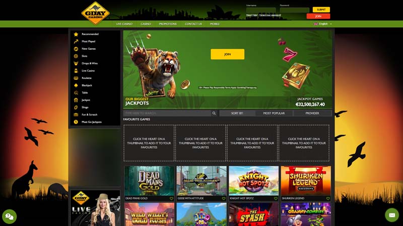 gday-casino lobby screenshot