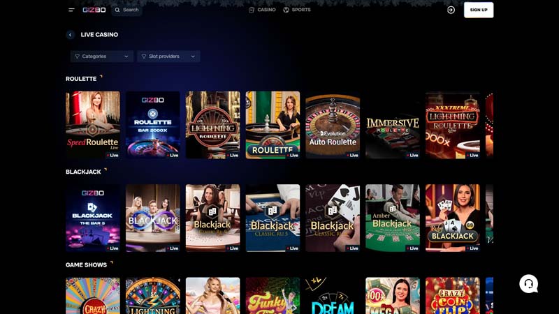 gizbo live screenshot