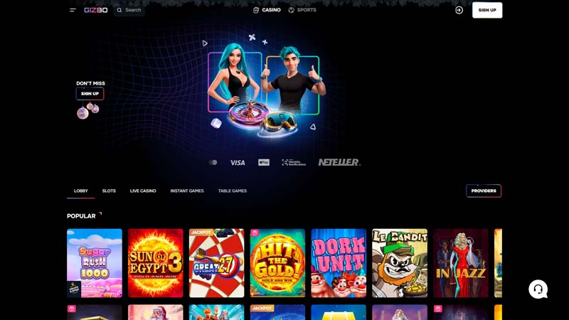 gizbo lobby screenshot