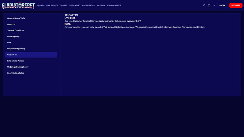 Thumbnail gladiatorsbet support