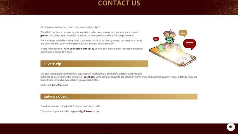 golden-euro-casino support screenshot