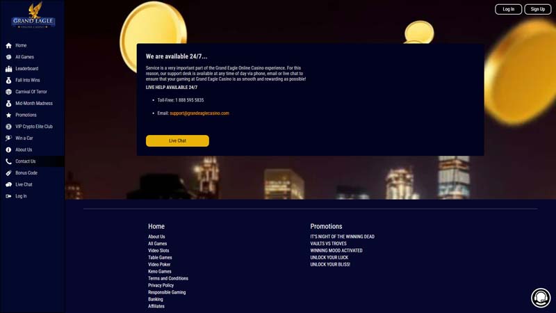 grand-eagle-casino support screenshot
