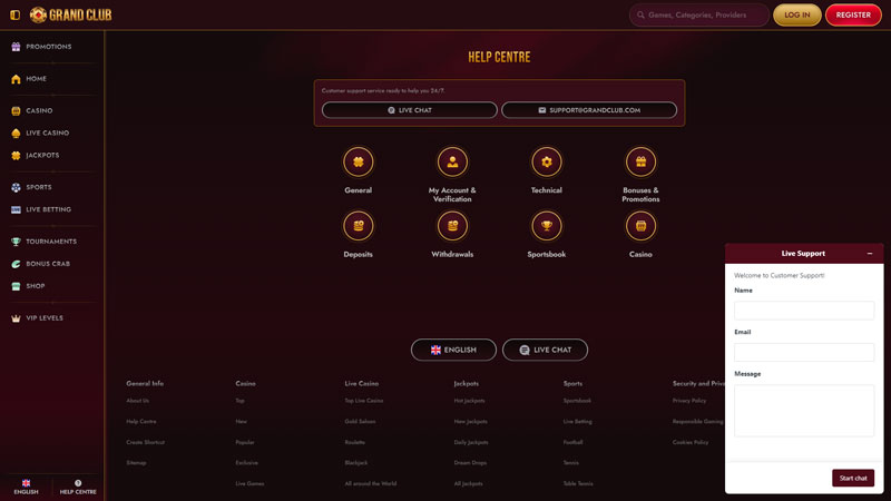 grandclub support screenshot