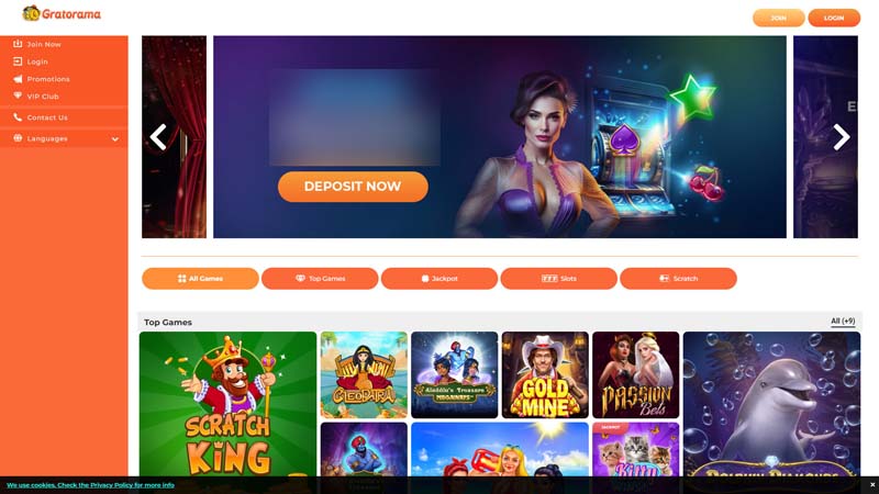 gratorama-casino lobby screenshot