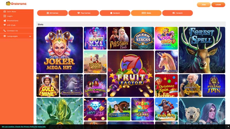 gratorama-casino slots screenshot