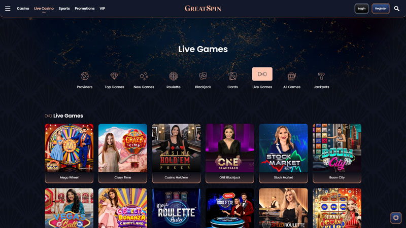 greatspin live screenshot