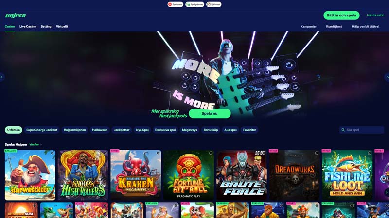 hajper-casino lobby screenshot