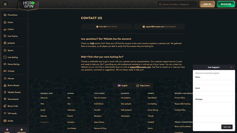 herospin support screenshot