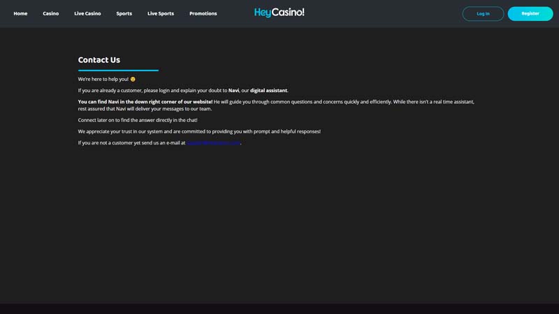 heycasino support screenshot