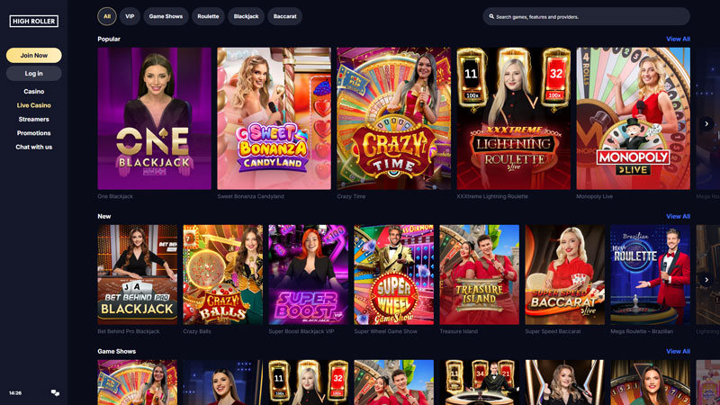 highroller-casino live screenshot