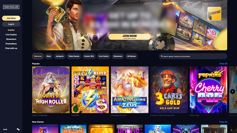 highroller-casino lobby screenshot