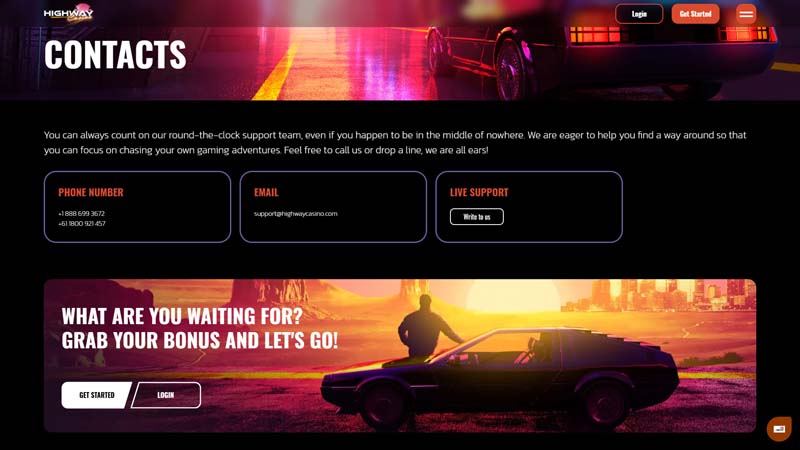 highway-casino support screenshot
