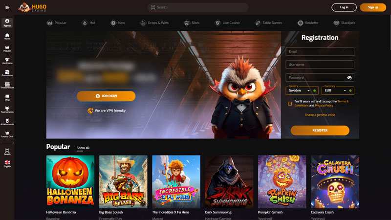 hugo-casino lobby screenshot