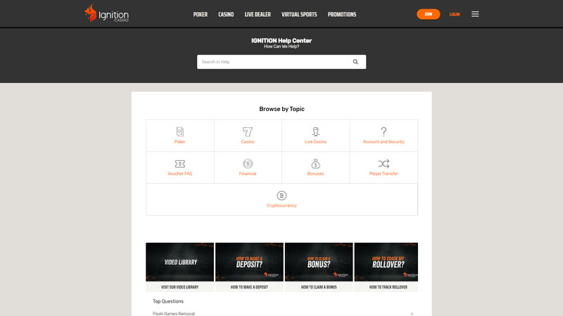 ignition-casino support screenshot