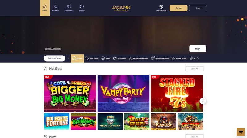 jackpot-mobile-casino lobby screenshot
