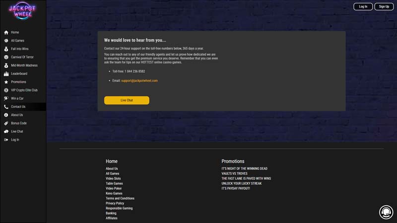 jackpot-wheel-casino support screenshot