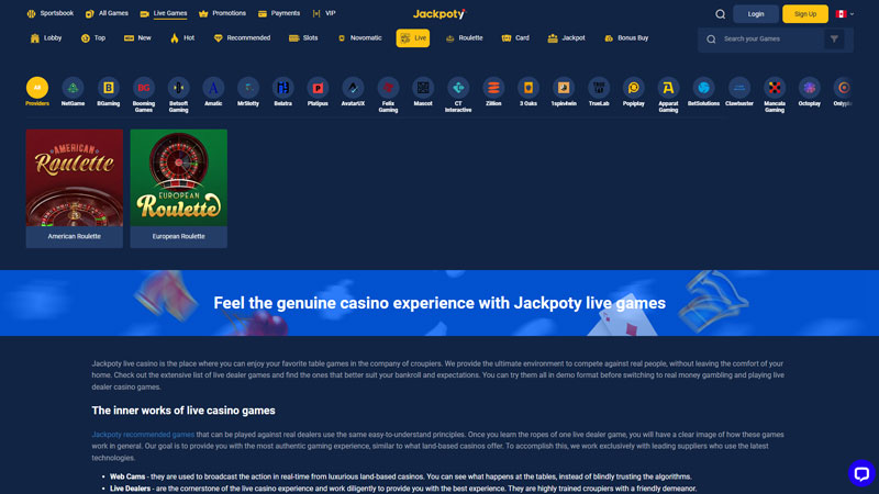 jackpoty live screenshot