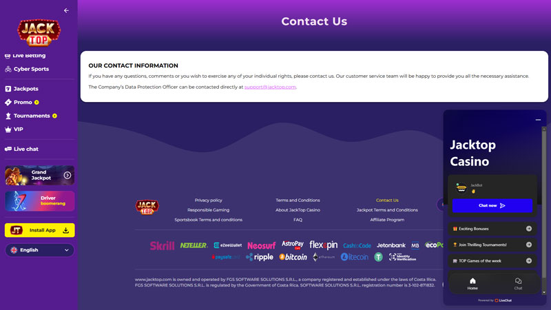 jacktop support screenshot