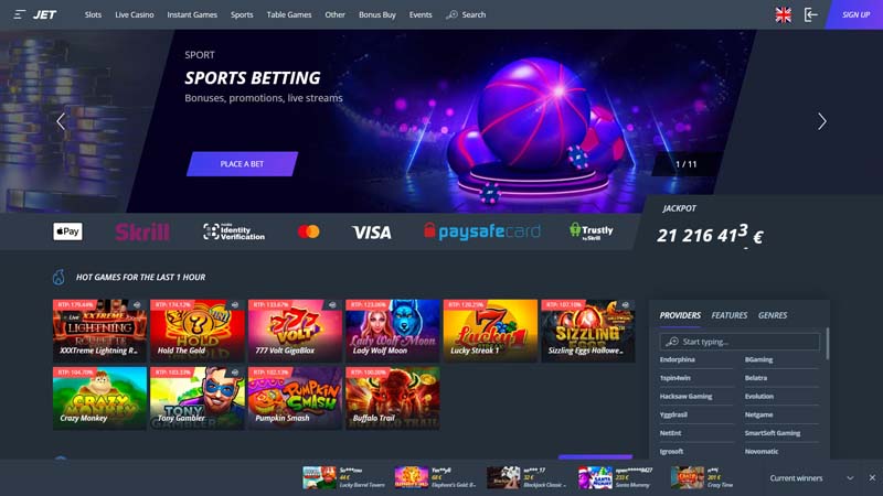 jet-casino lobby screenshot