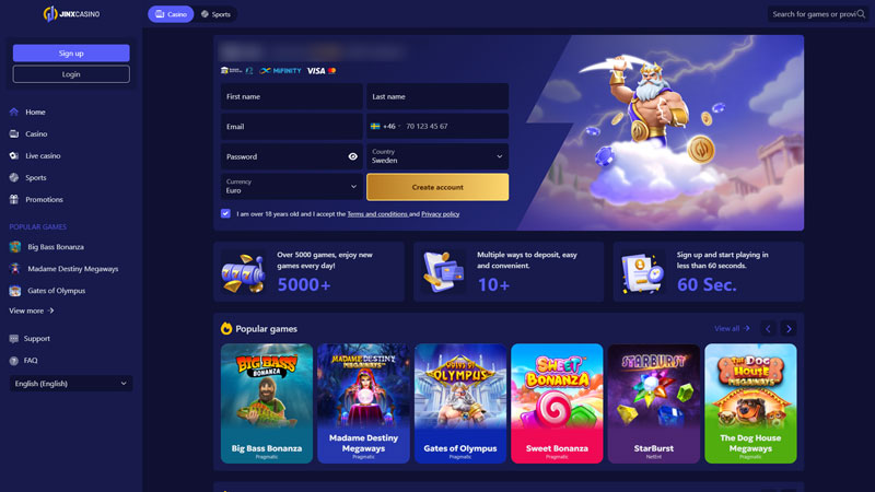 jinxcasino lobby screenshot