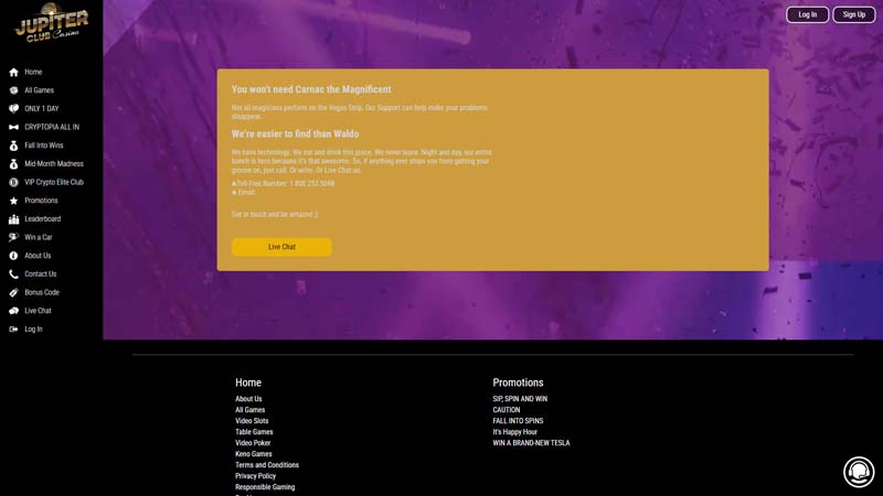 jupiter-club-casino support screenshot