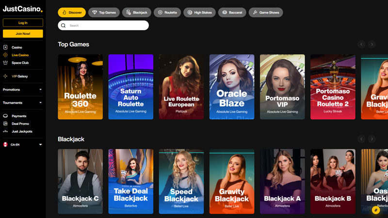 justcasino live screenshot