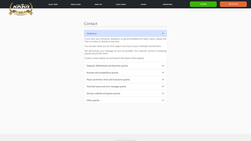 kajot support screenshot