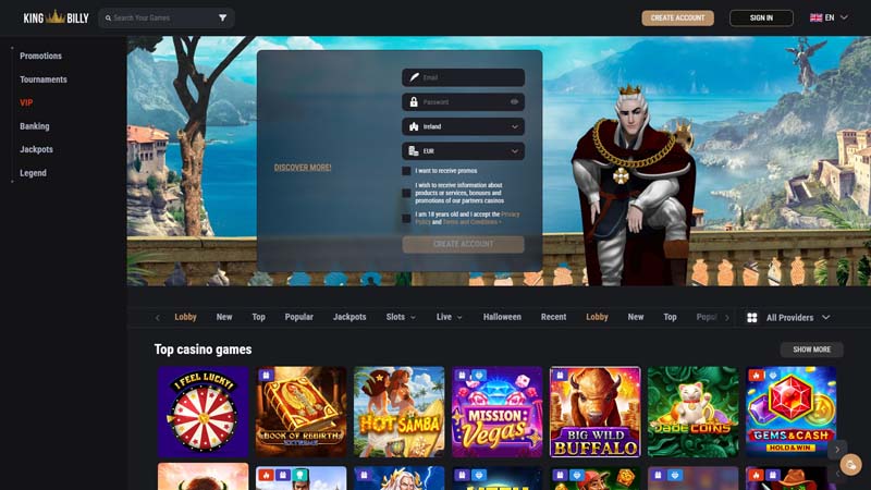 king-billy-casino lobby screenshot