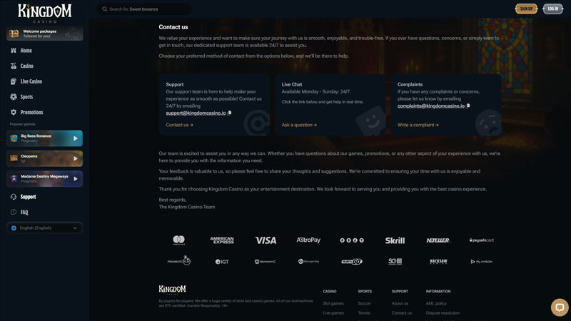 kingdom support screenshot