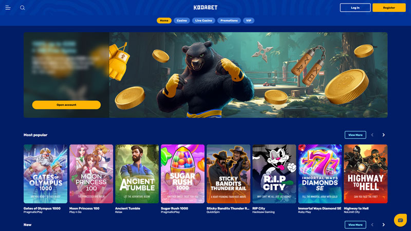 kodabet lobby screenshot