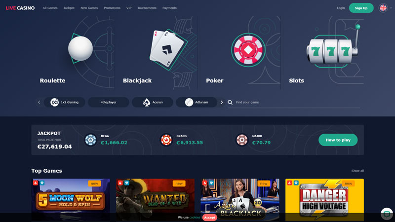 livecasino lobby screenshot