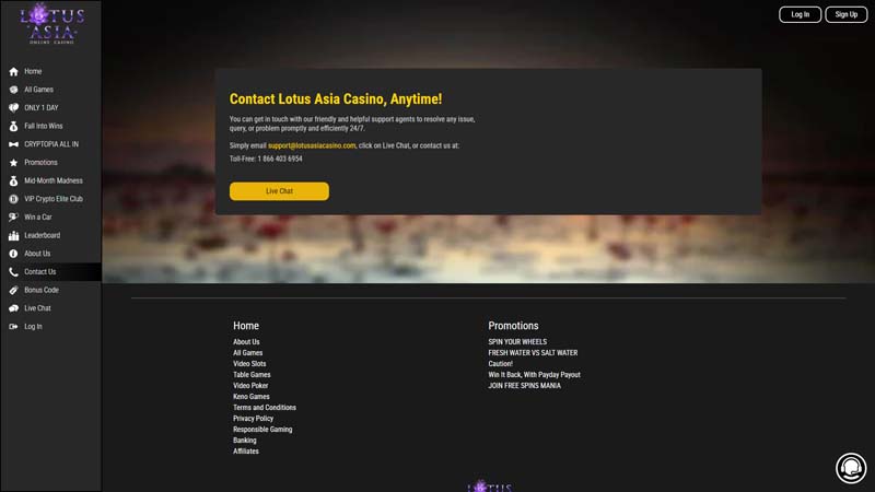 lotus-asia-casino support screenshot