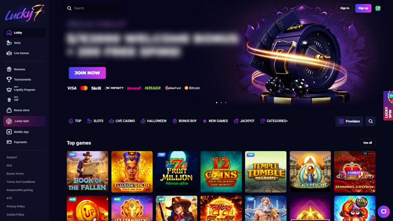 lucky7 lobby screenshot