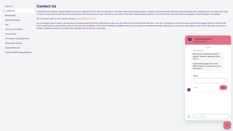 luckykoala support screenshot