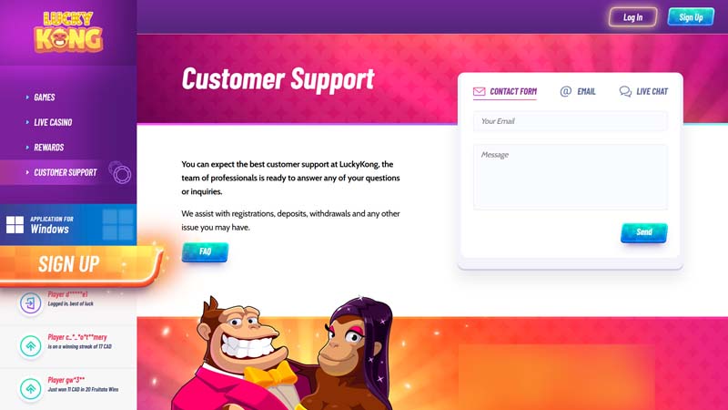 luckykong support screenshot