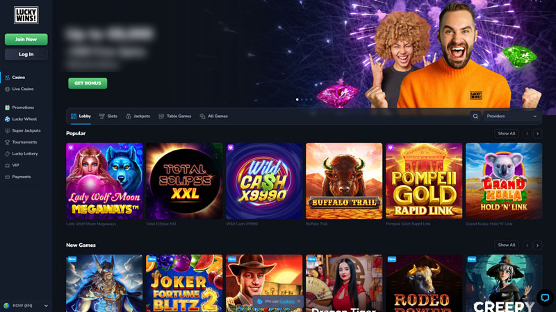 luckywins lobby screenshot