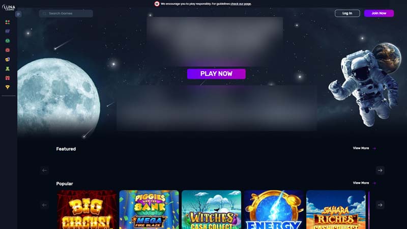 luna-casino lobby screenshot