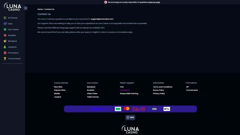 luna-casino support screenshot