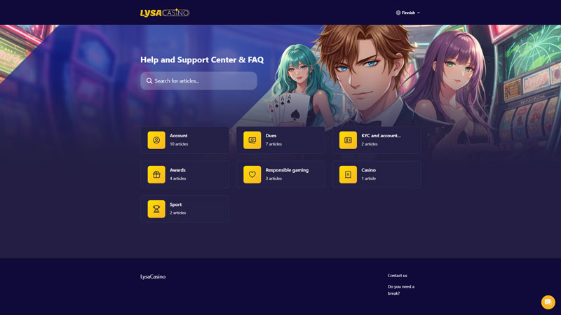 lysacasino support screenshot