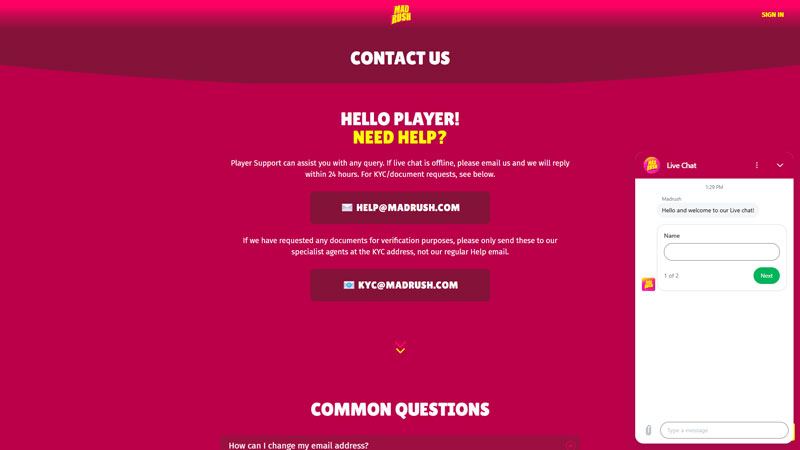 mad-rush support screenshot