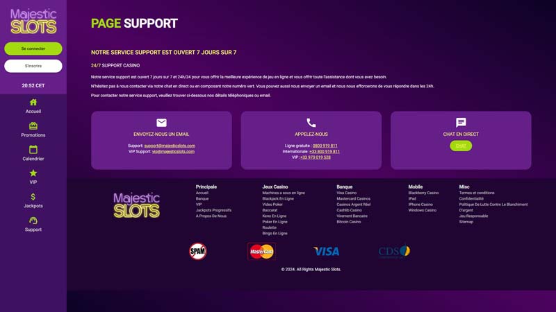 majestic-slots support screenshot