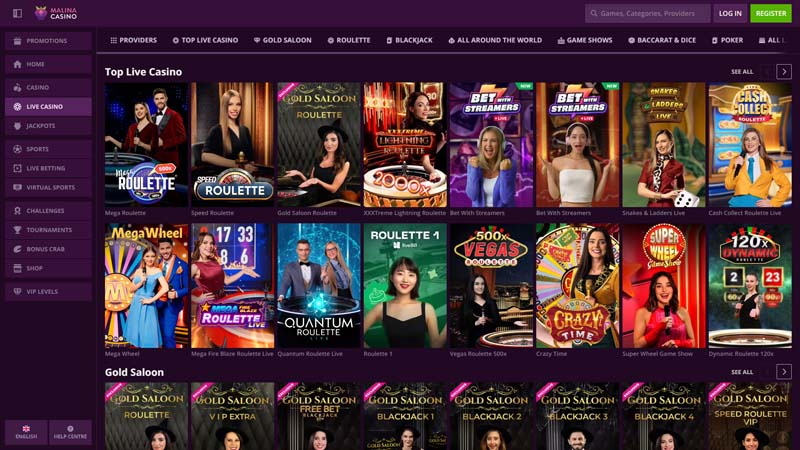 malina-casino live screenshot
