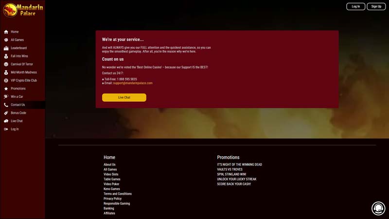 mandarin-palace-casino support screenshot