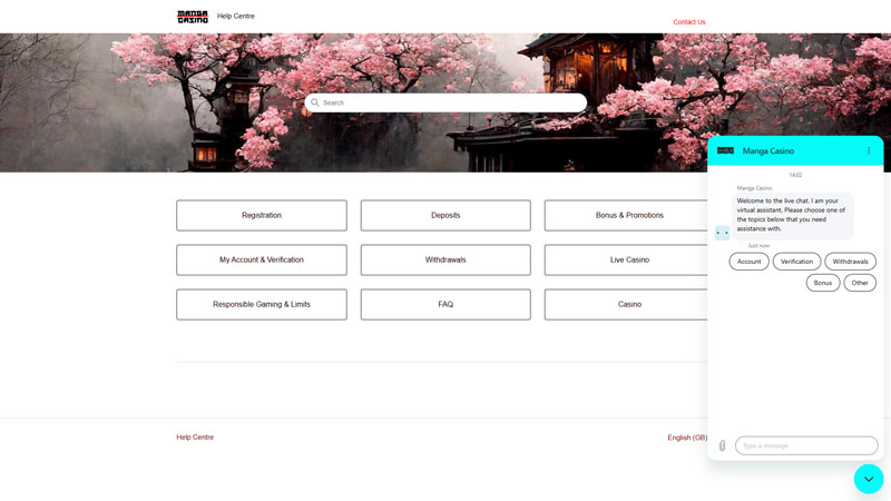 manga-casino support screenshot